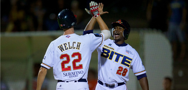 Stefan Welch (left) belted two homers a few nights ago and celebrates with Quincy Latimore (right) (SMP Images)