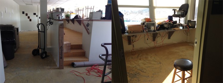 On the left you'll see the main press box area where the media normally sits. On the right, the home radio booth looks a bit disheveled. 
